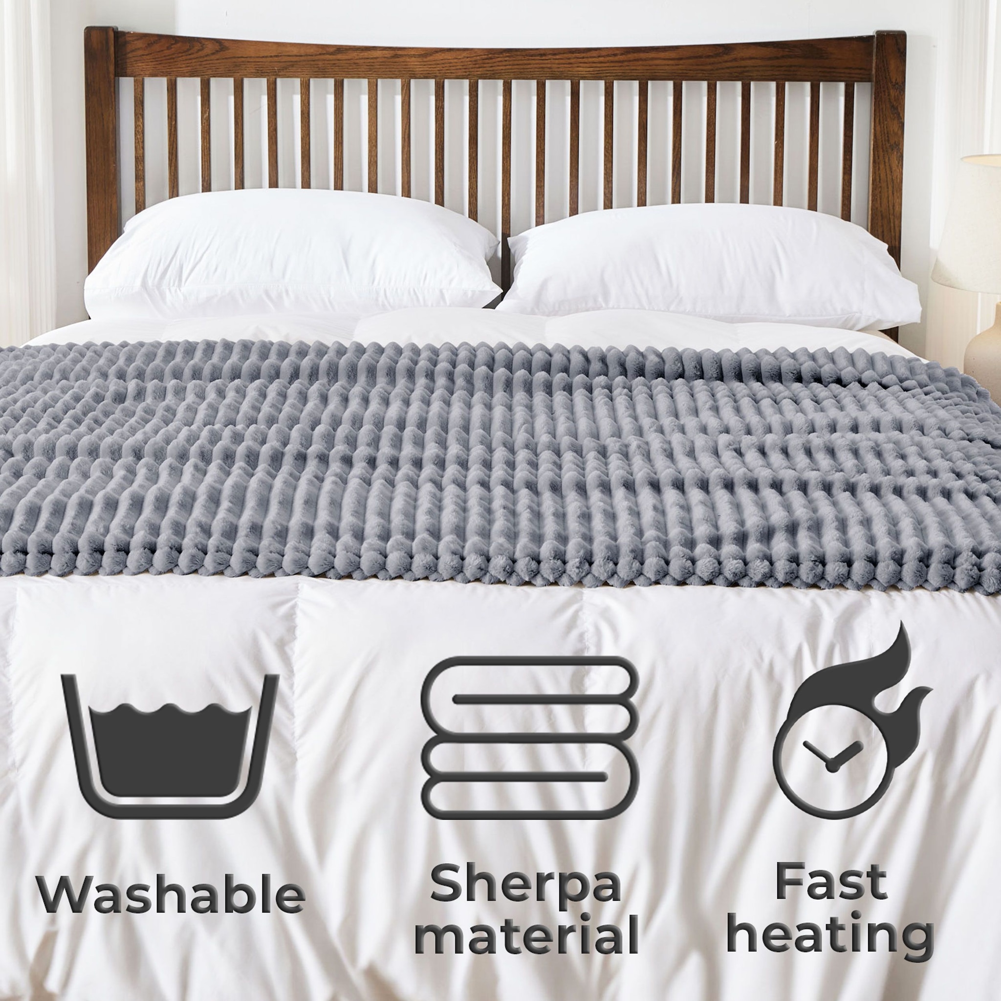 Neo Waffle Shaped Electric Blanket Heated Fleece Overblanket Throw Machine Washable Remote Timer Control Heat Settings image 4