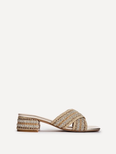 Linzi Zadie Gold Raffia Embellished Heeled Mules