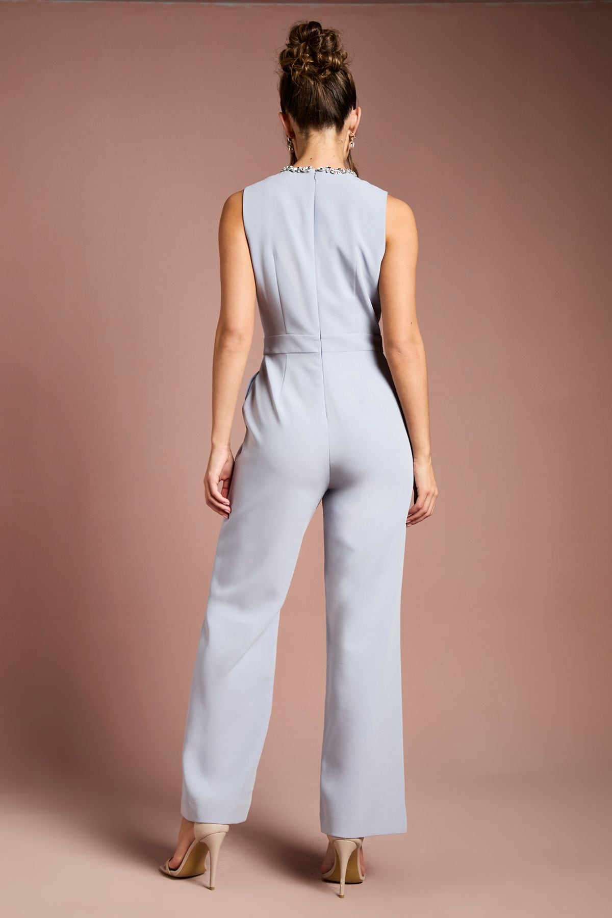 Coast Sleeveless Diamante Bow Crepe Wide Leg Jumpsuit Grey image 3