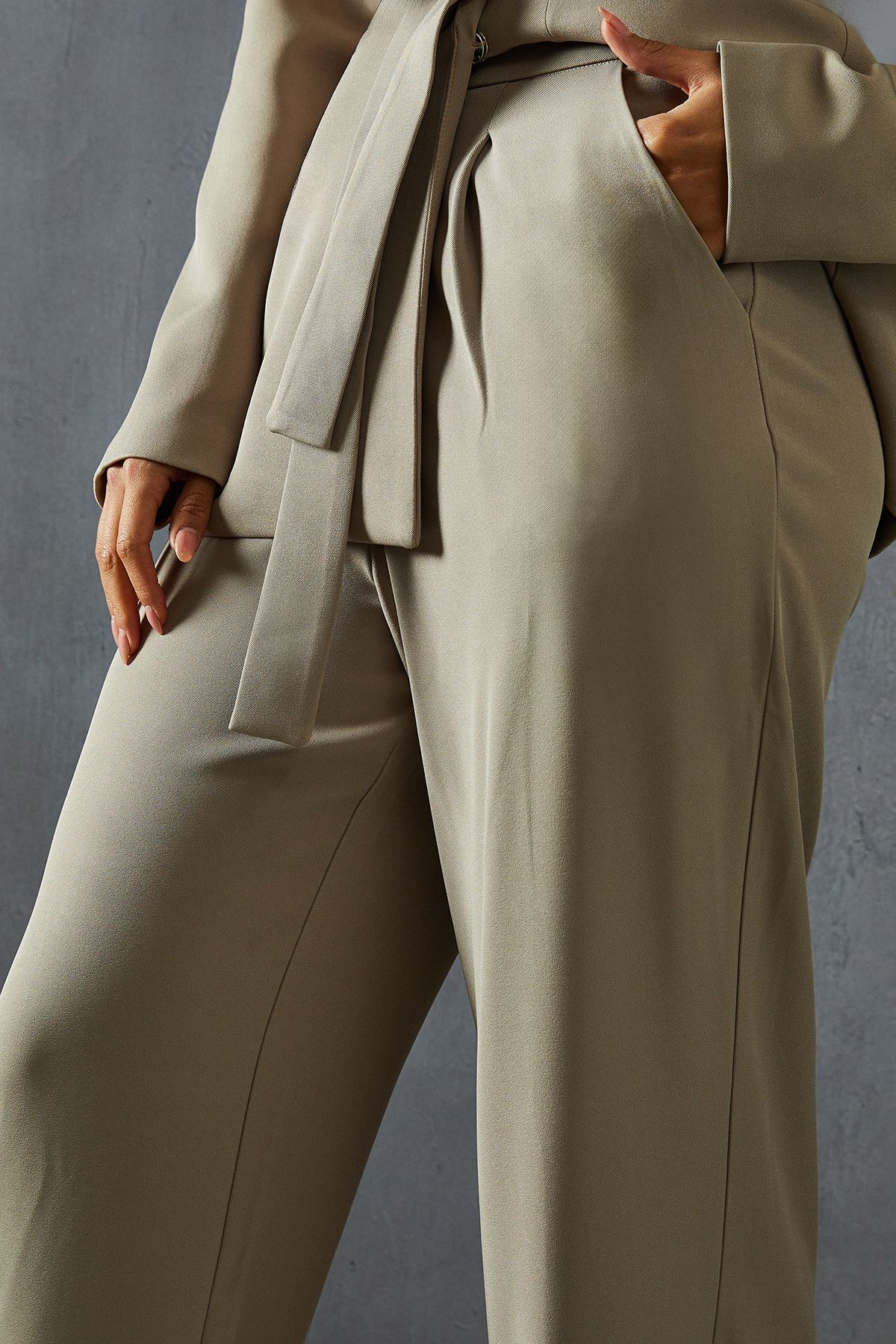 MissPap Tailored Fold Over Hem Trousers Stone image 2