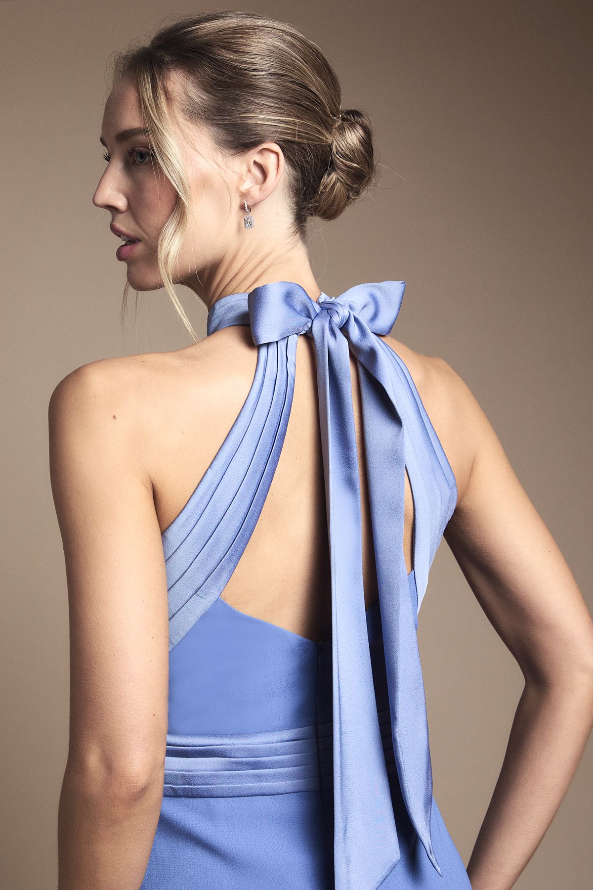 Oasis Halter Pleat Detail Maxi Bridesmaid Dress Slate Blue image 3