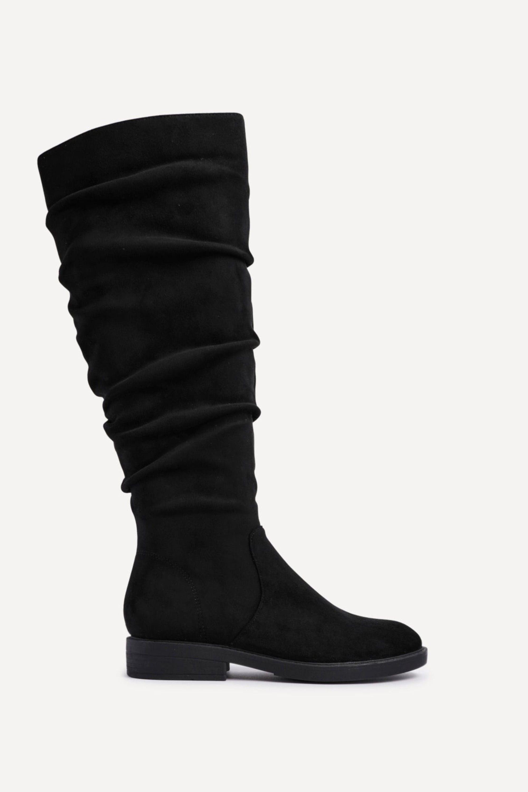 Linzi Ciara Black Faux Suede Ruched Flat Boot image 1
