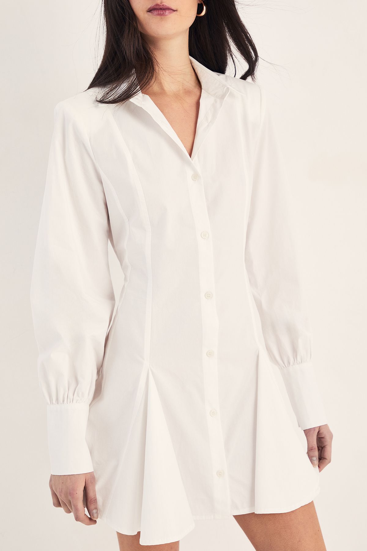 NastyGal Cotton Seam Detail Shoulder Pad Flippy Shirt Dress White image 5