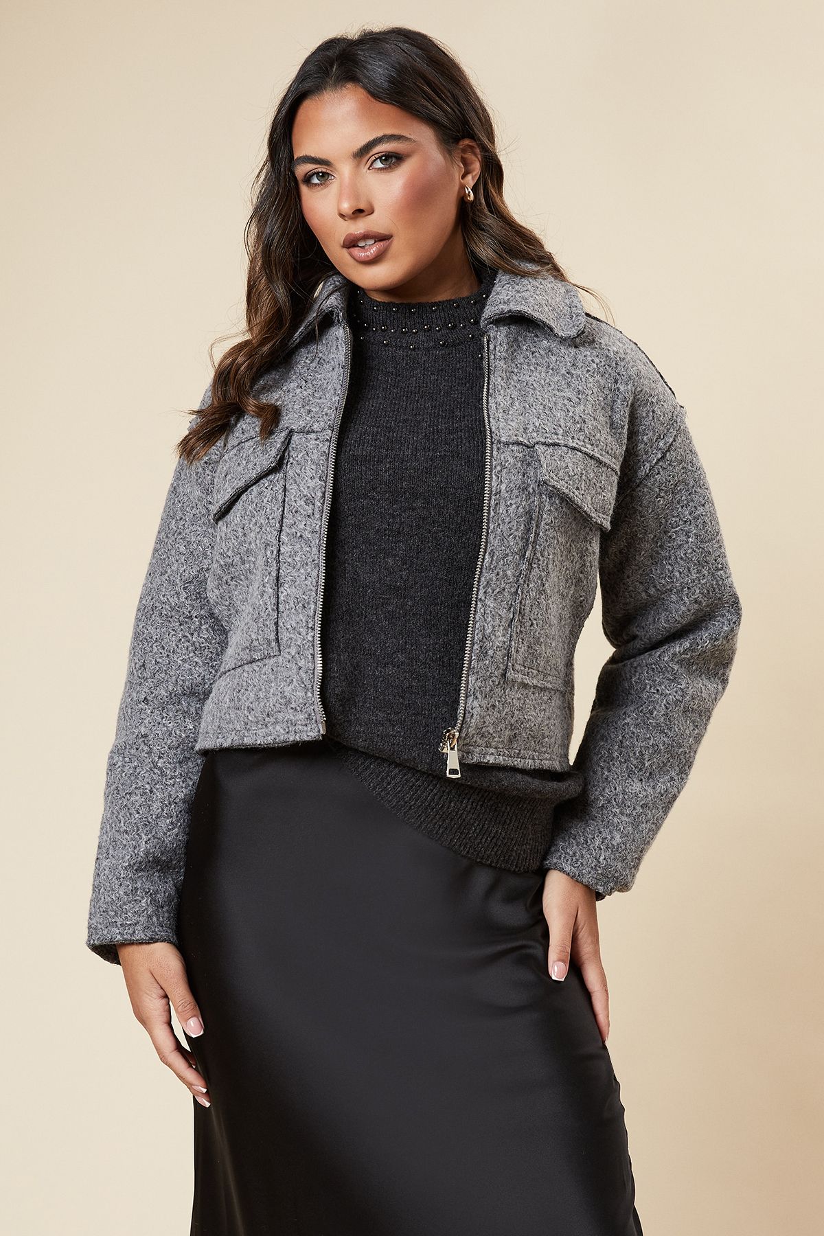 Dorothy Perkins Zip Front Pocket Detail Jacket Grey image 4