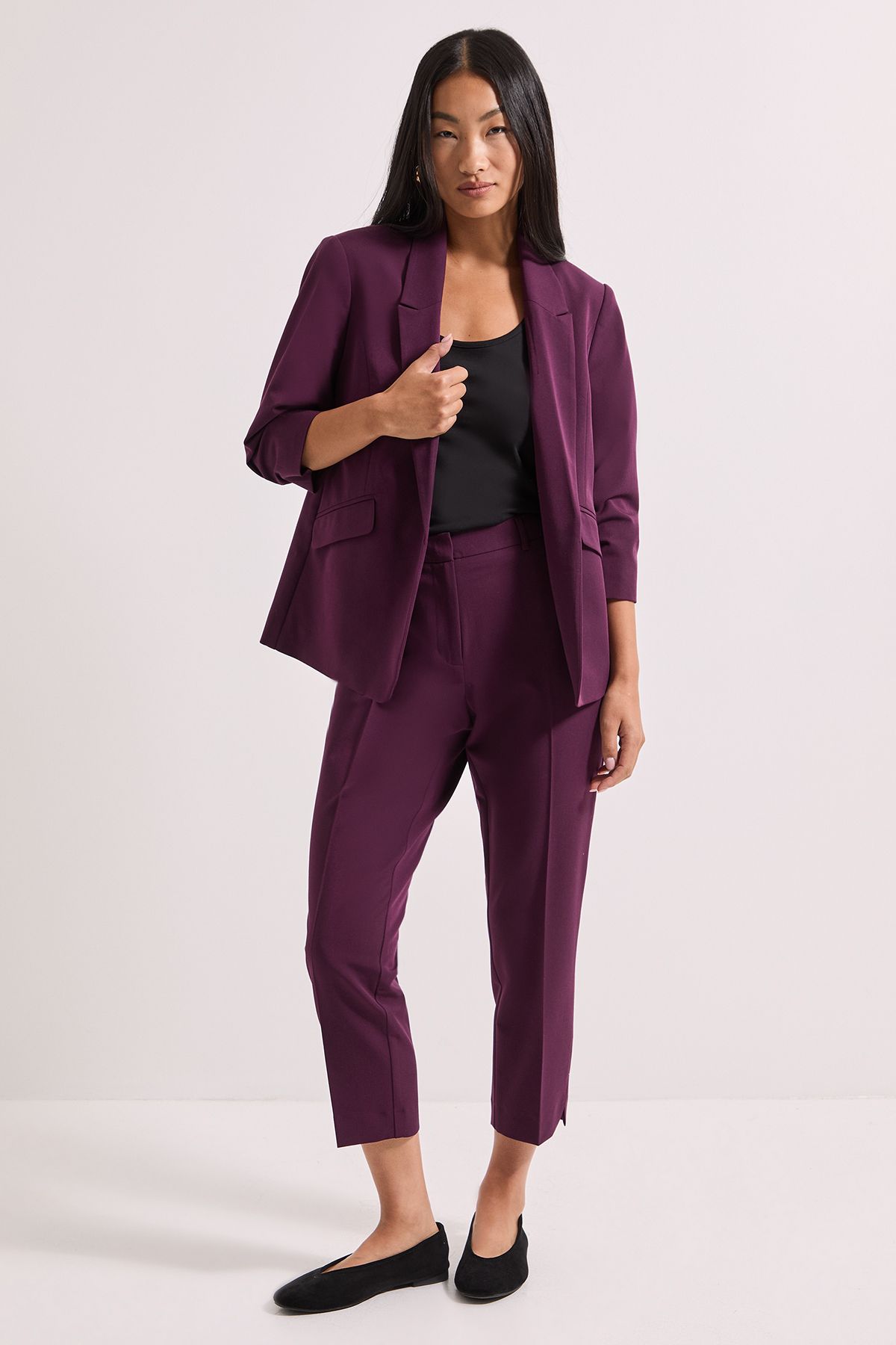 Dorothy Perkins Petite Ruched Sleeve Blazer Plum image 2
