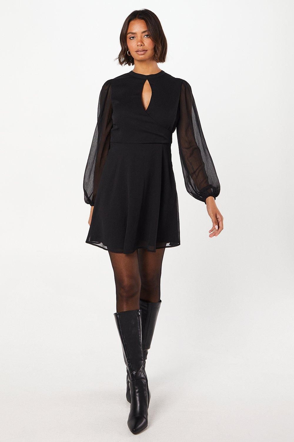 Dorothy Perkins Chiffon Keyhole Wrap Mini Dress Black image 4