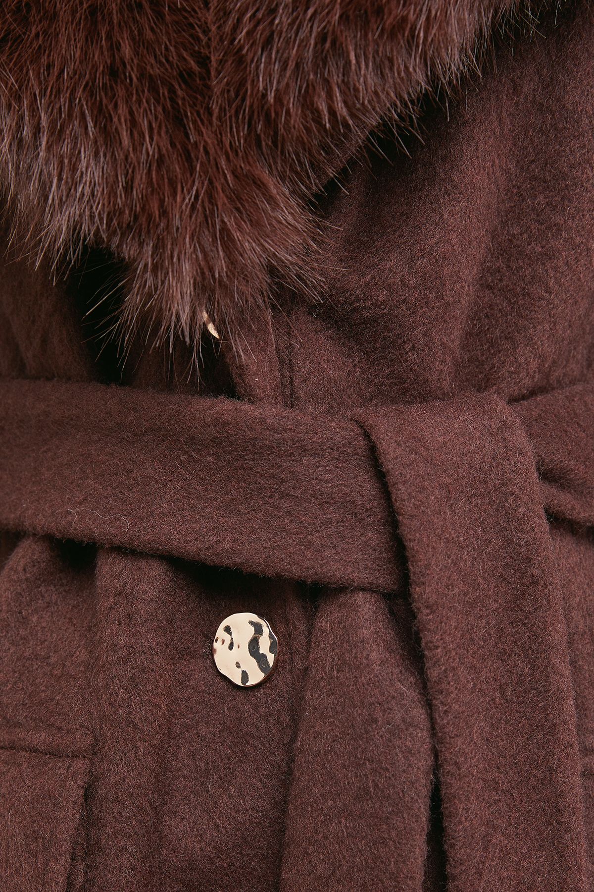 Oasis Buckle Detail Faux Fur Collar Belted Coat Chocolate image 5