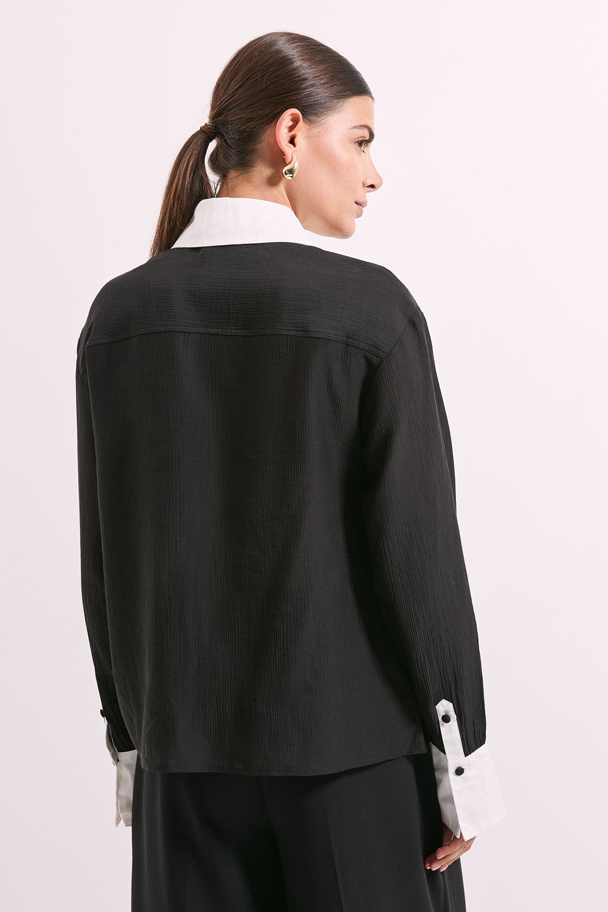 Principles Black Contrast Detail Sheer Shirt Black image 5
