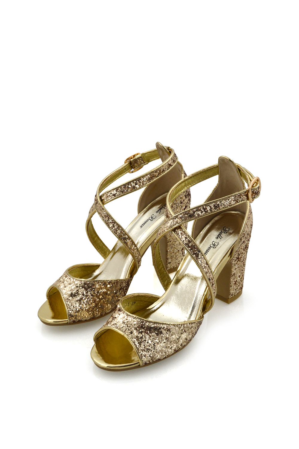 XY London 'Harlow' Cross Over Strappy Buckle Peep Toe Block High Heels image 4