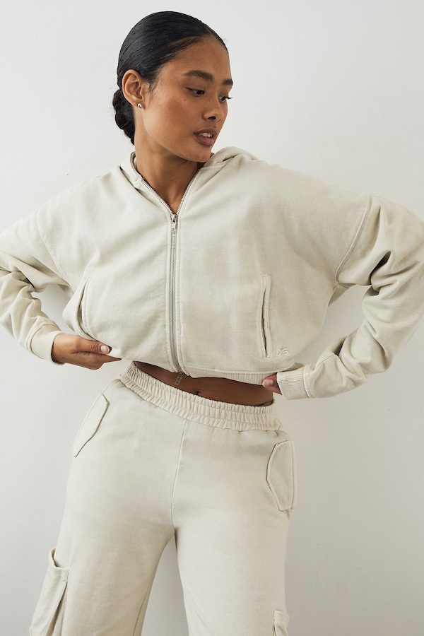 DSGN Studio DSGN Studio Premium Heavyweight Washed Boxy Zip Through Hoodie Ecru