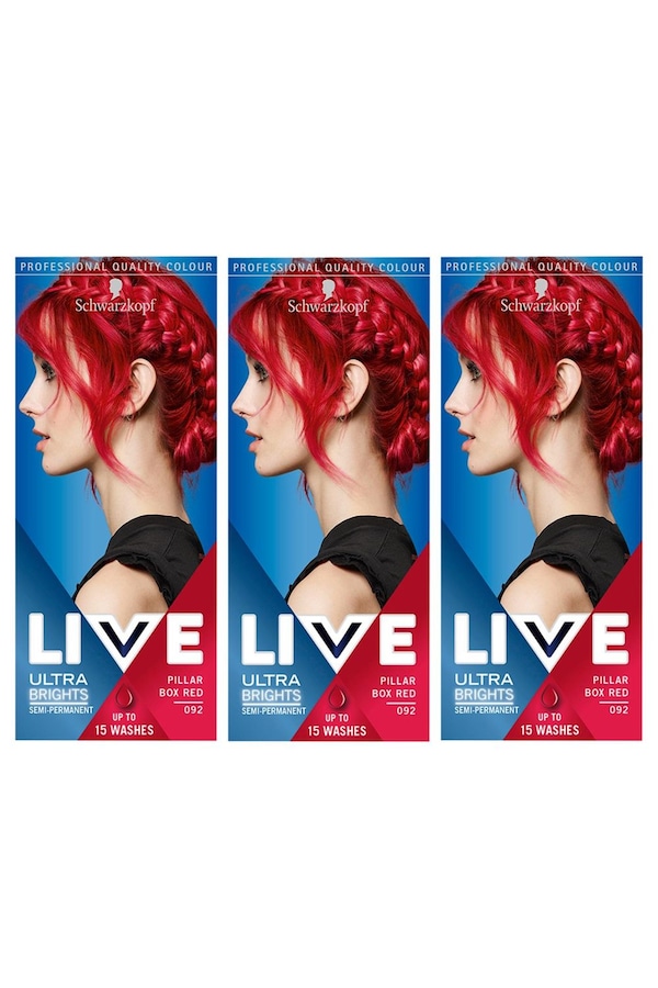 Schwarzkopf LIVE Pillar Box Red 'Hair Dye' Ultra Brights 092 3 Pack