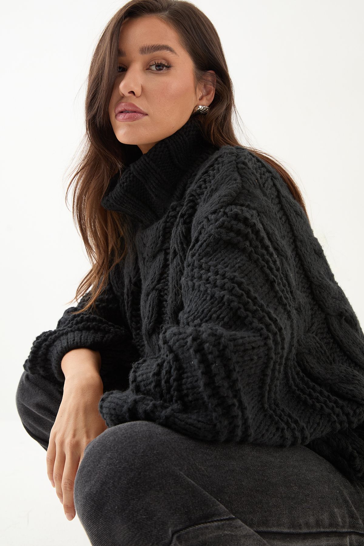 MissPap Chunky Cable Knitted Jumper Black image 1