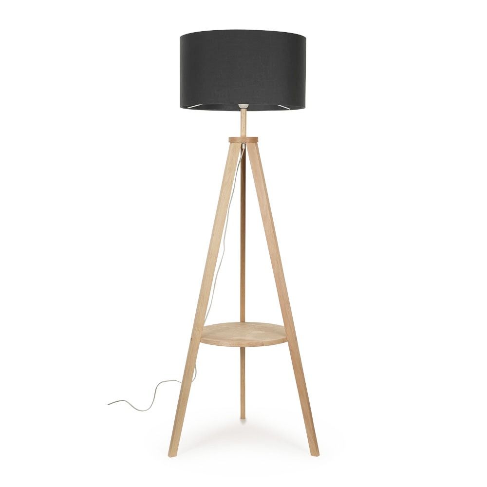 ValueLights Morrigan Natural Wood Tripod Floor Lamp with Fabric Drum Lamp Shade image 1