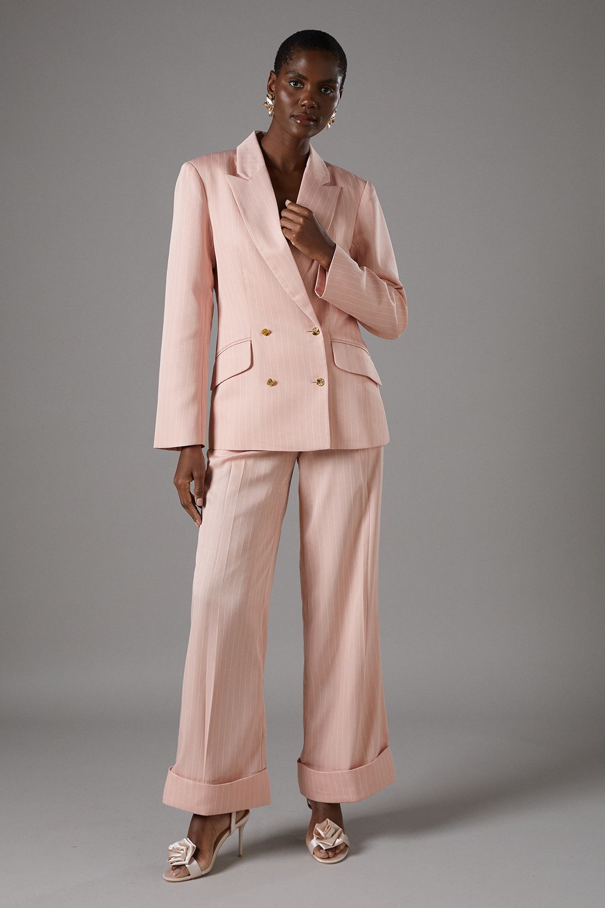 Coast Pinstripe Double Breasted Blazer Peach image 2