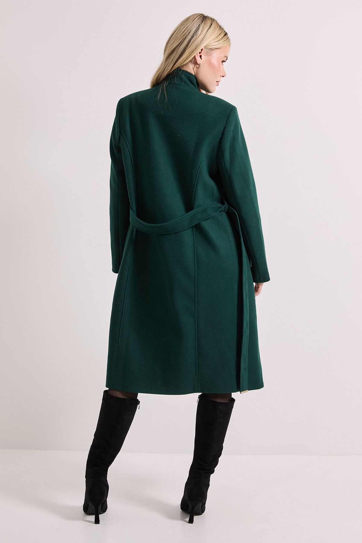 Dorothy Perkins Green Funnel Neck Belted Coat PLT