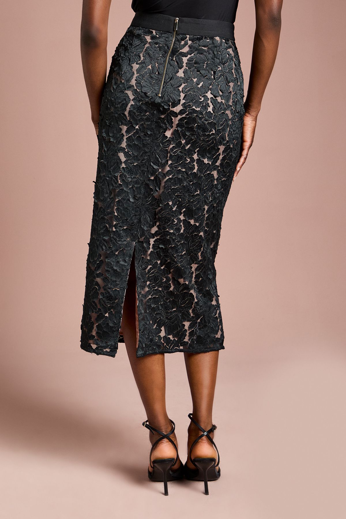 Coast Cutwork Embroidered Mesh Pencil Skirt Black image 3