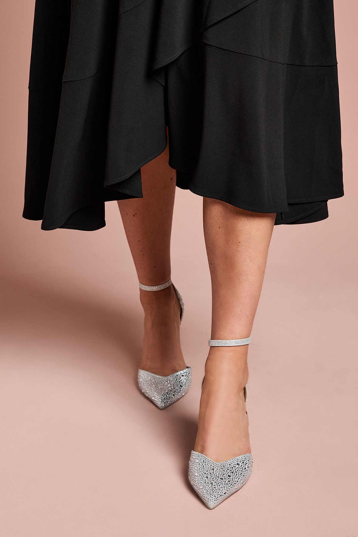 Coast Wide Fit Tanisha Diamante Ankle Strap High Stiletto Court Shoes Silver image 3