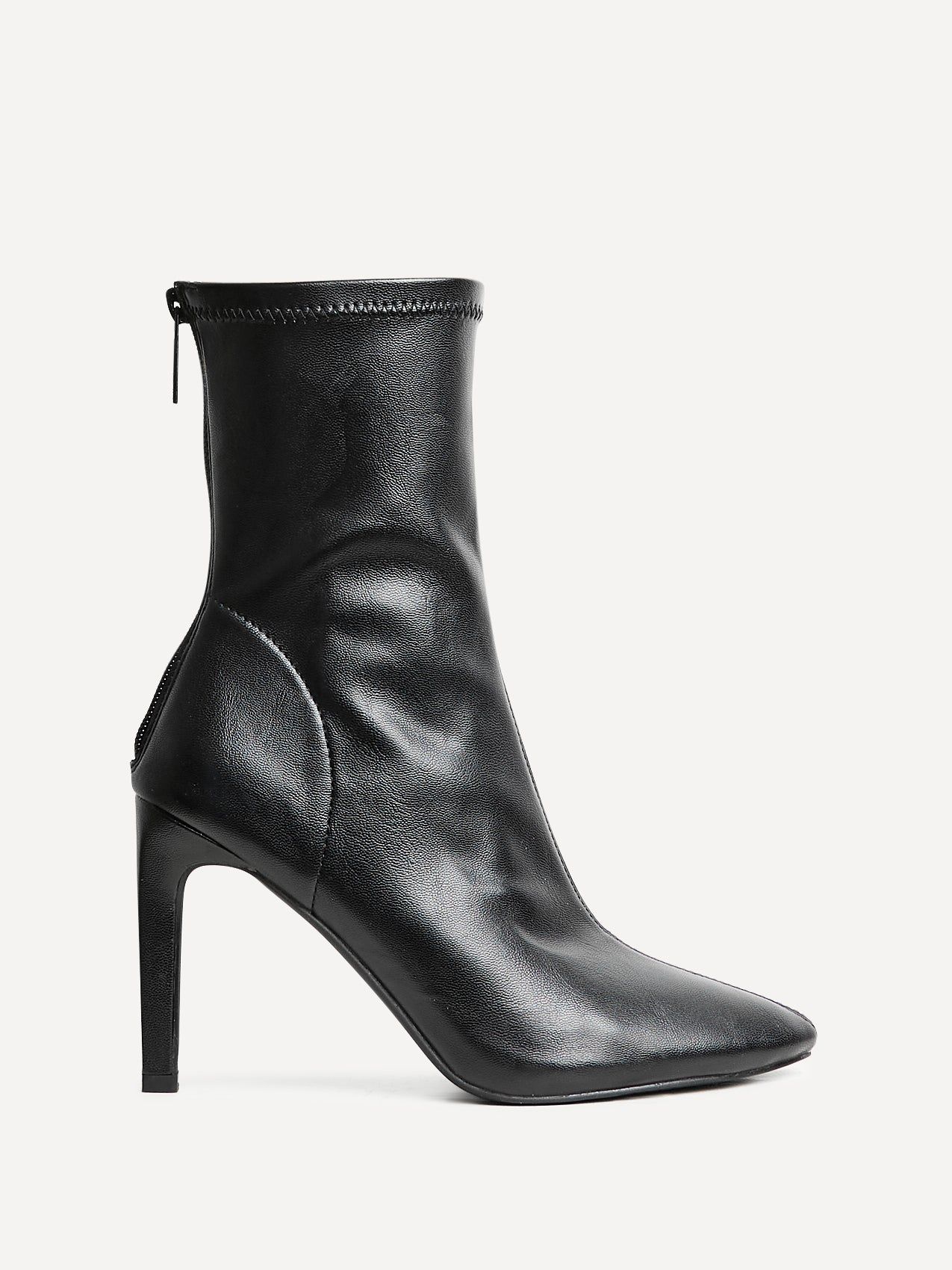 Linzi West Black Faux Leather Pointed Stretch Heeled Ankle Boot