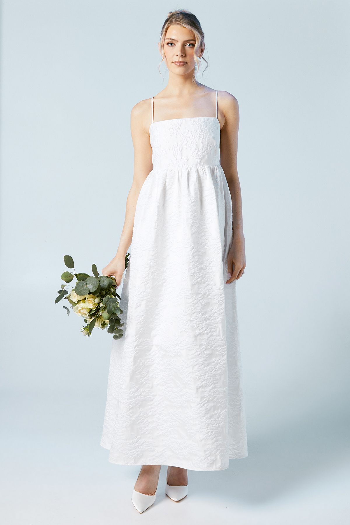 Oasis Cami Strap Babydoll Jacquard Wedding Dress Ivory image 1