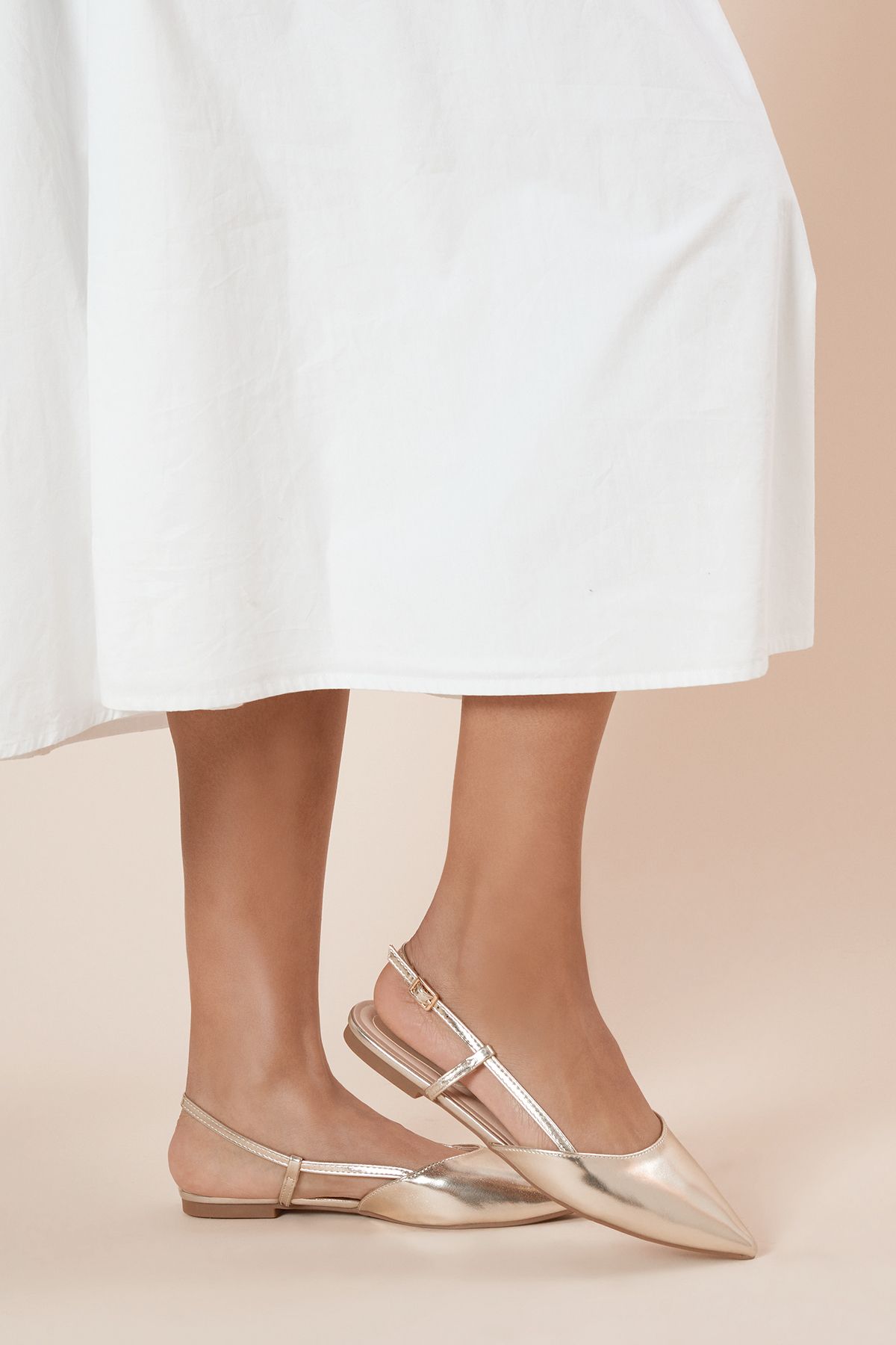 Dorothy Perkins Briony Faux Leather Comfort Sock Pointed Slingback Flat Shoes Gold image 1