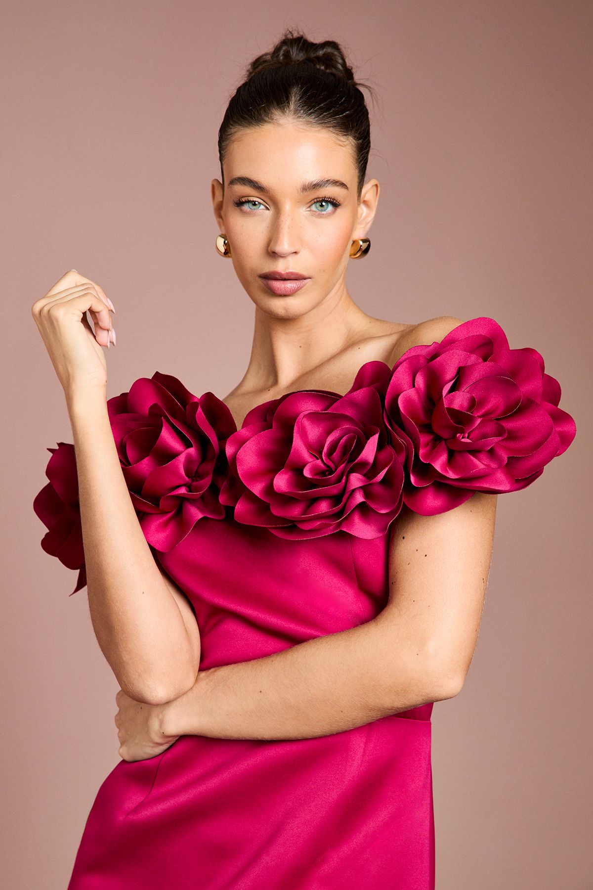 Coast 3D Corsage Structured Satin Maxi Dress Berry image 2