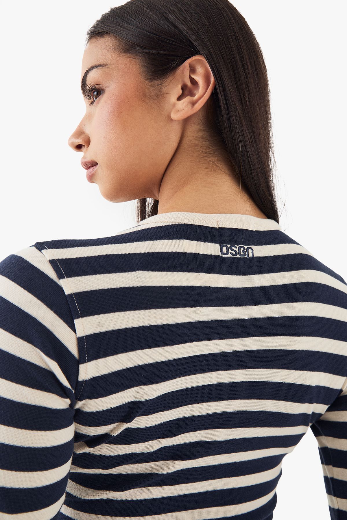 DSGN Studio DSGN Studio Stripe Button Detail Long Sleeve Top Navy image 4