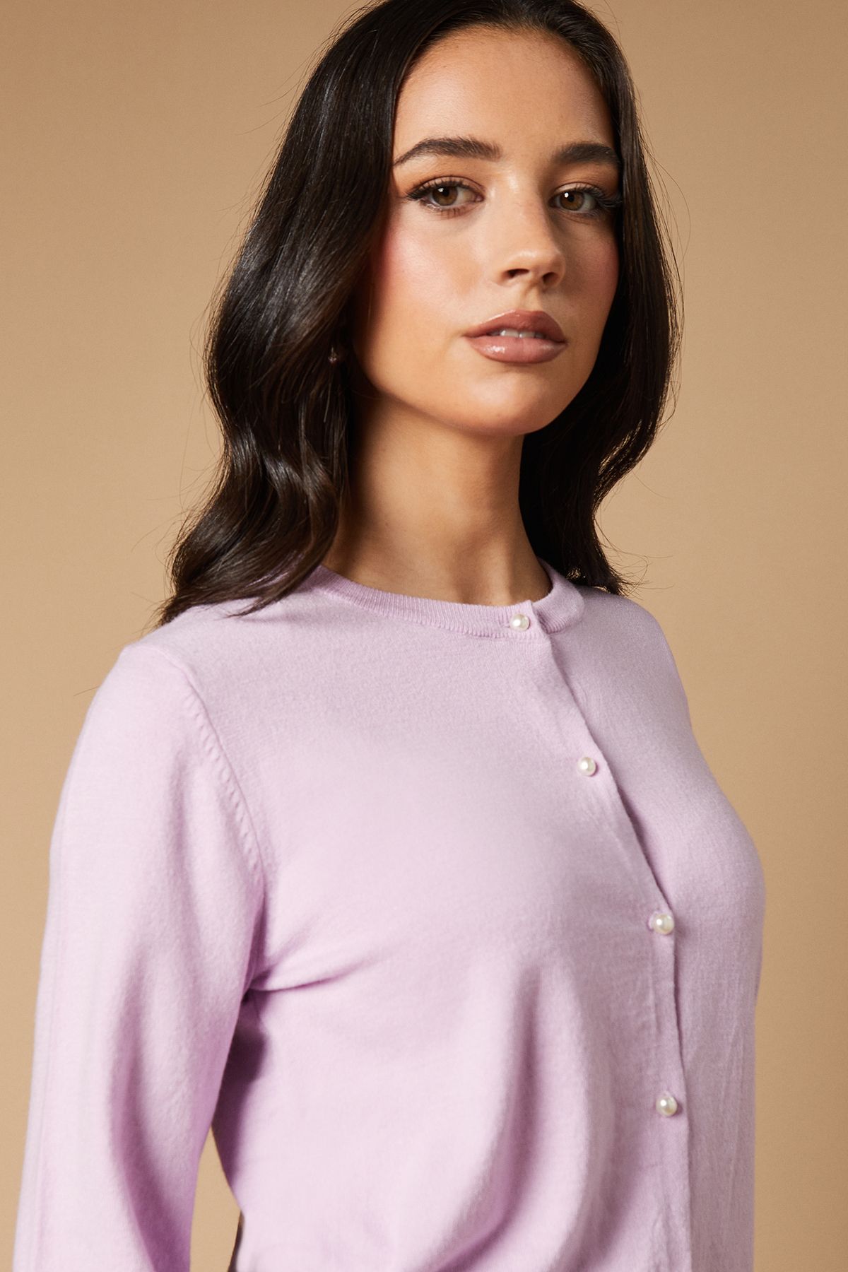 Oasis Milano Knitted Cropped Cardigan Lilac image 2