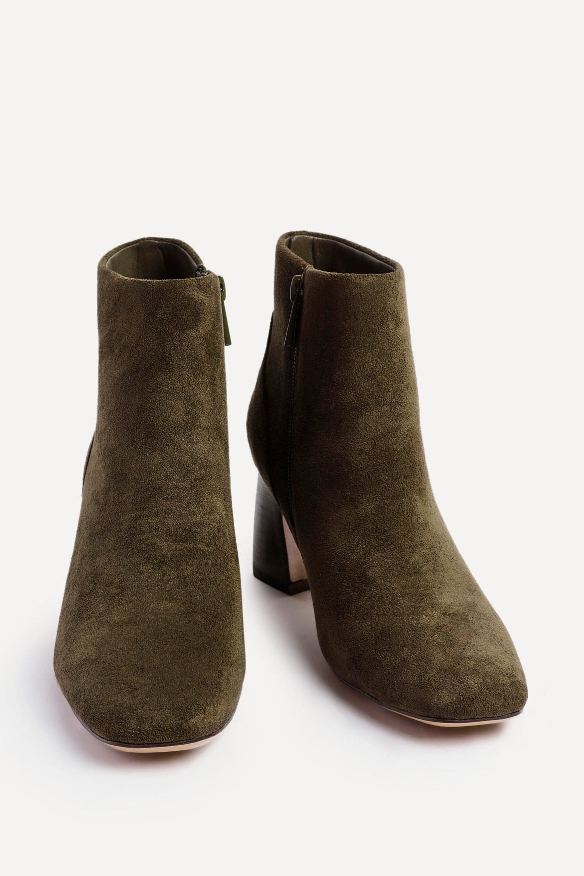 Linzi Cove Khaki Faux Suede Soft Square Toe Block Heel Ankle Boot image 3