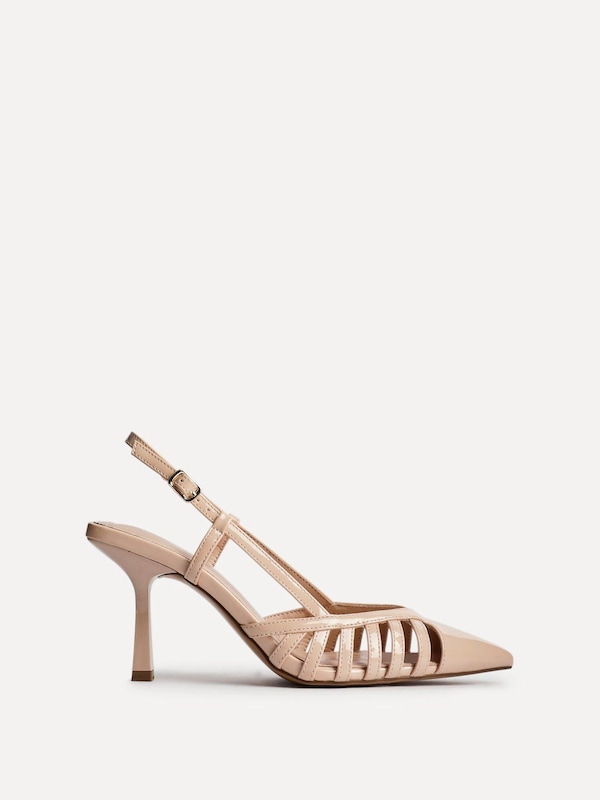 Linzi Alias Nude Faux Patent Leather Cut Out Slingback Court Heel