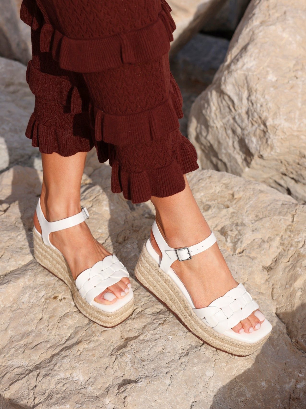 Linzi Grazia White Faux Leather Plaited Platform Wedge image 2