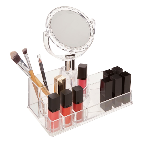 Orsina Clear Beauty Cosmetic Organiser with Mirror, Smart Makeup Organiser with Mirror, Makeup Mirror with Storage