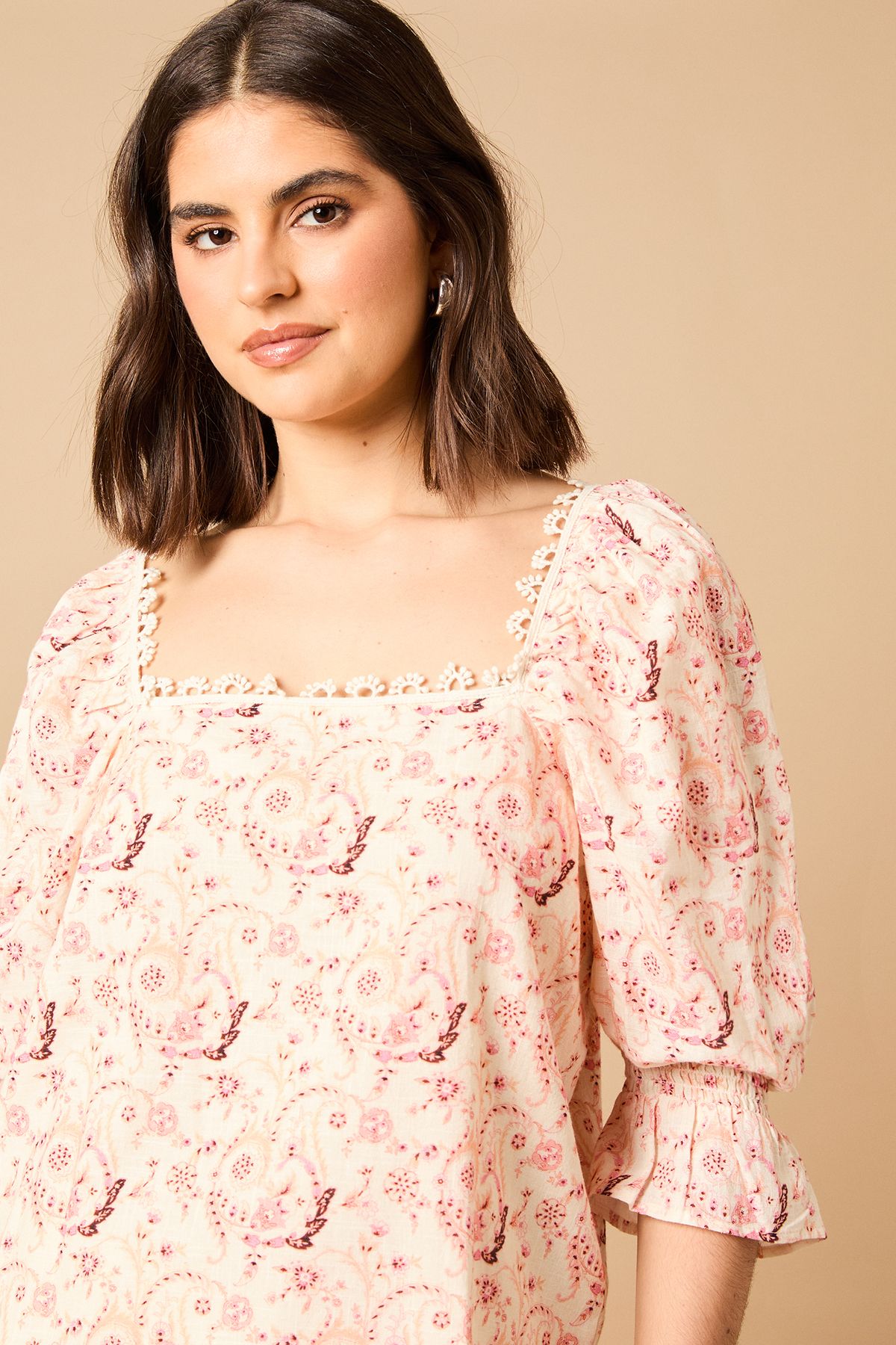 Oasis Printed Square Neck Puff Sleeve Top Multi image 3