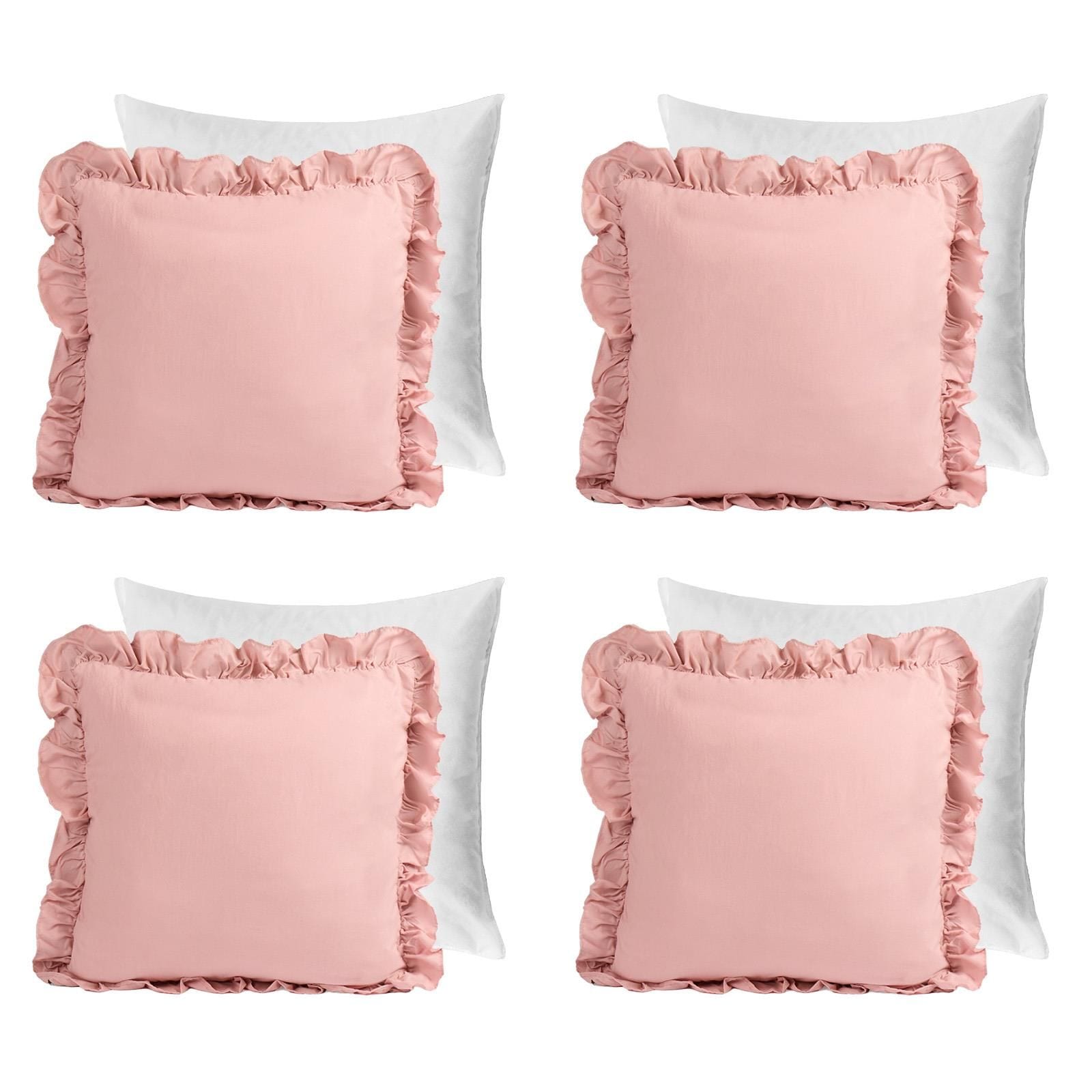 OHS 4 Pack Linen Frill Cushion Covers Filled Home Living Luxury image 1