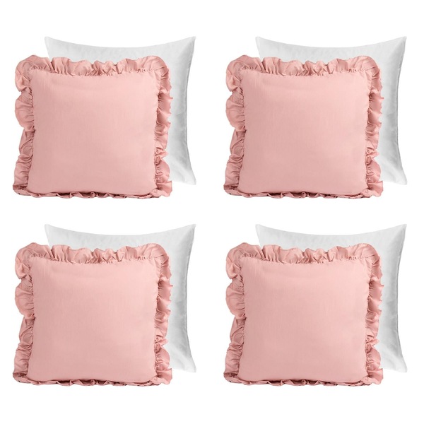 OHS 4 Pack Linen Frill Cushion Covers Filled Home Living Luxury