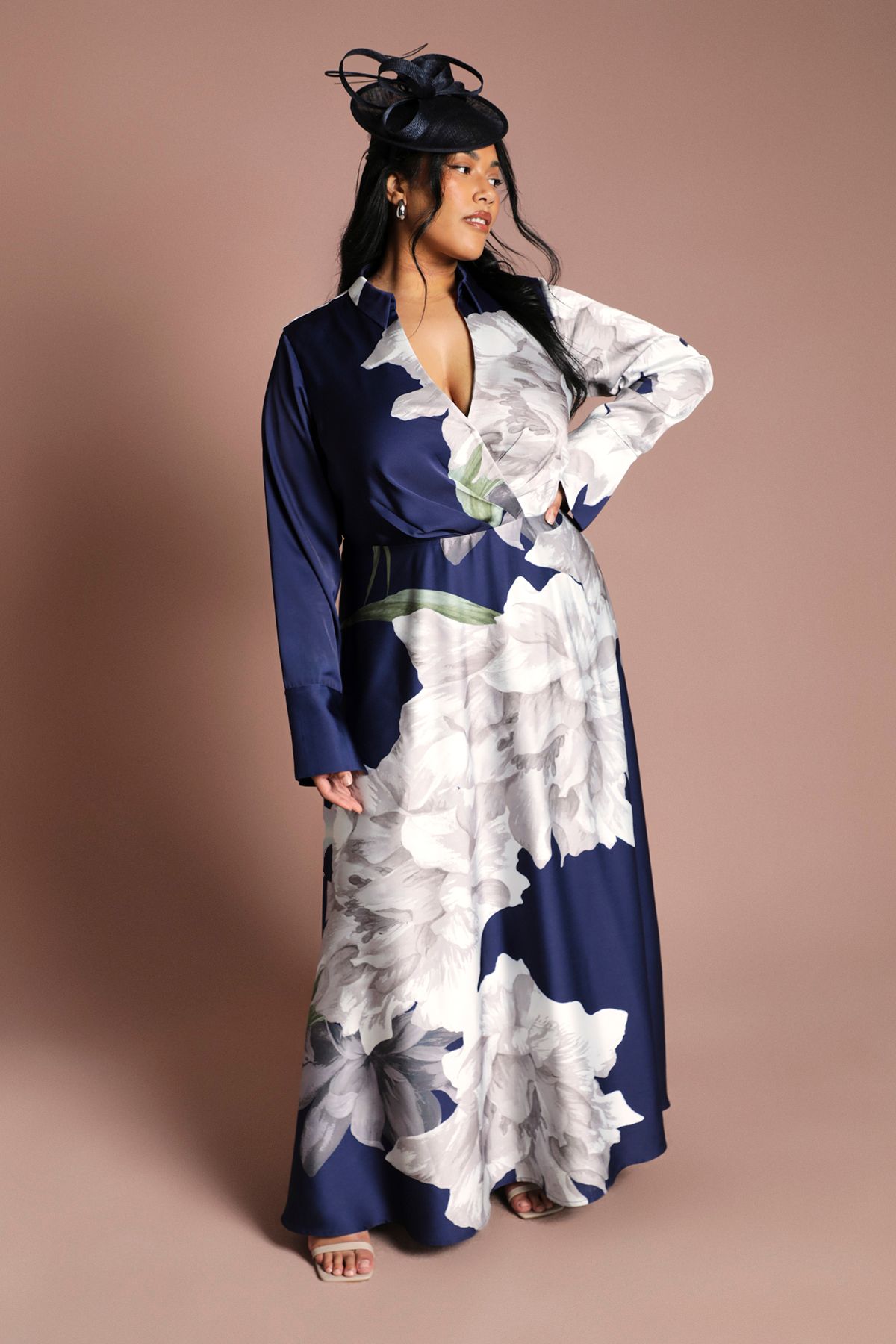 Coast Plus Placement Print Wrap Front Gown Navy