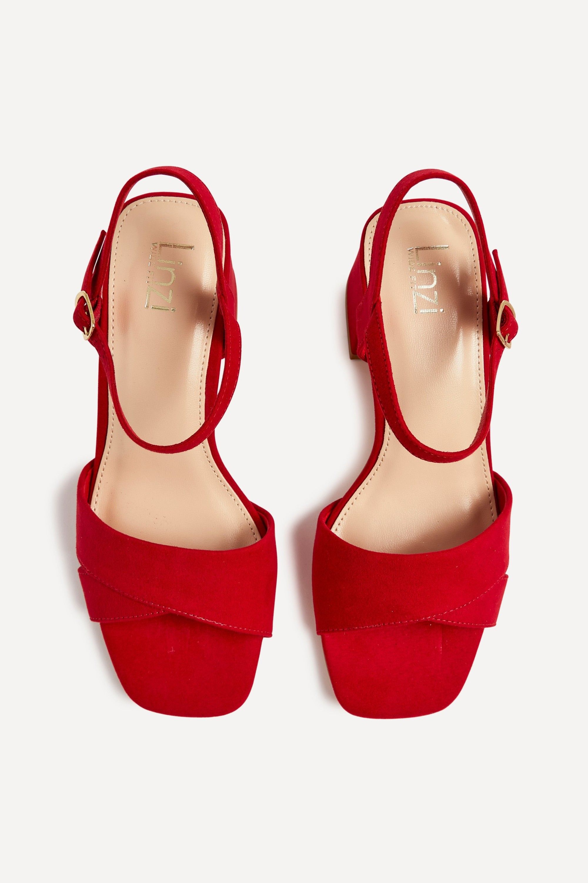 Linzi Vivian Wide Fit Red Faux Suede Block Heeled Sandals image 5