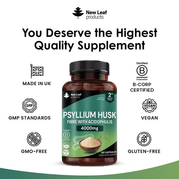 New leaf health Fibre Supplement 4000mg Psyllium Husk with Acidophilus - 120 High Strength Capsules image 4