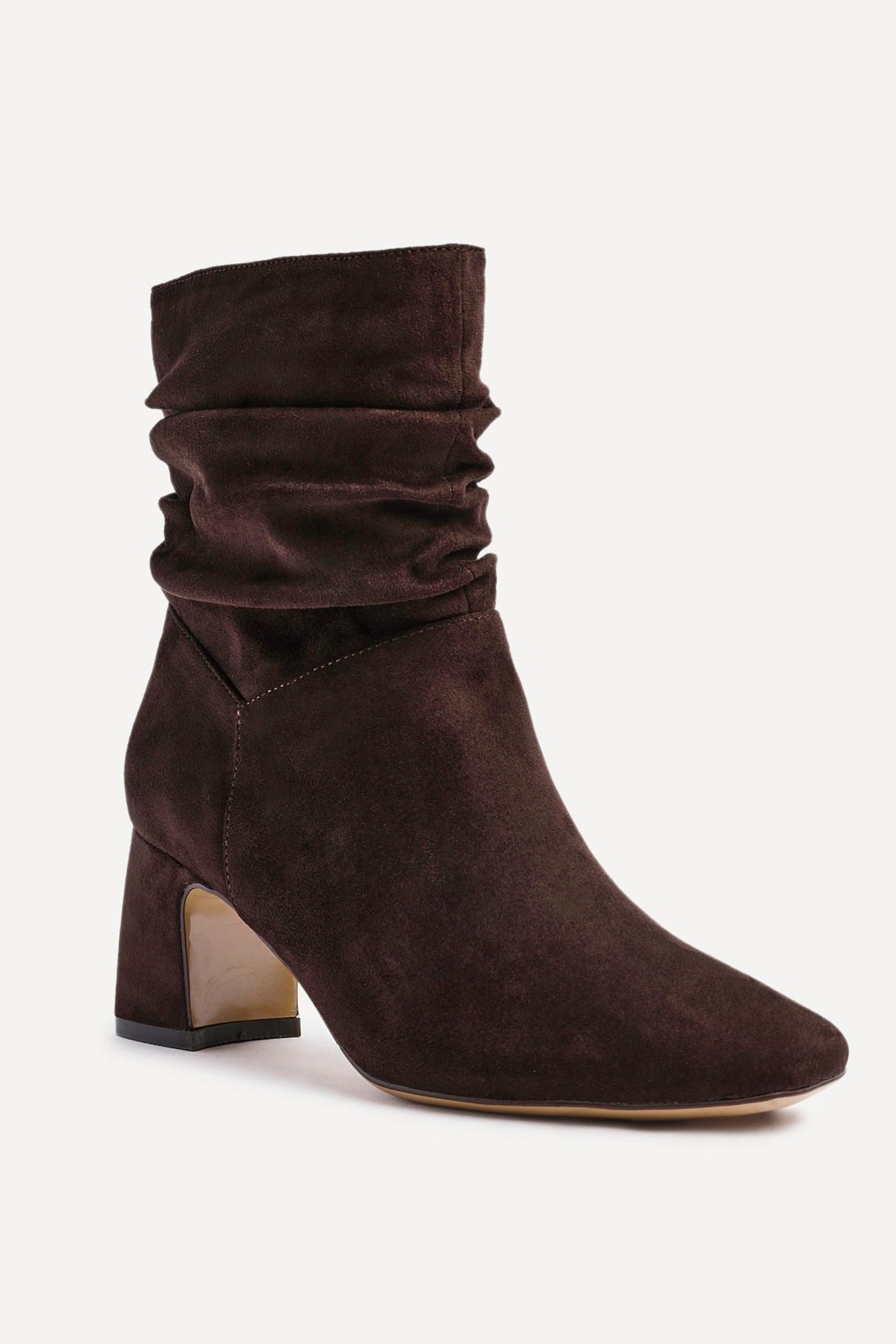Linzi Maven Brown Faux Suede Ruched Block Heel Ankle Boot image 4