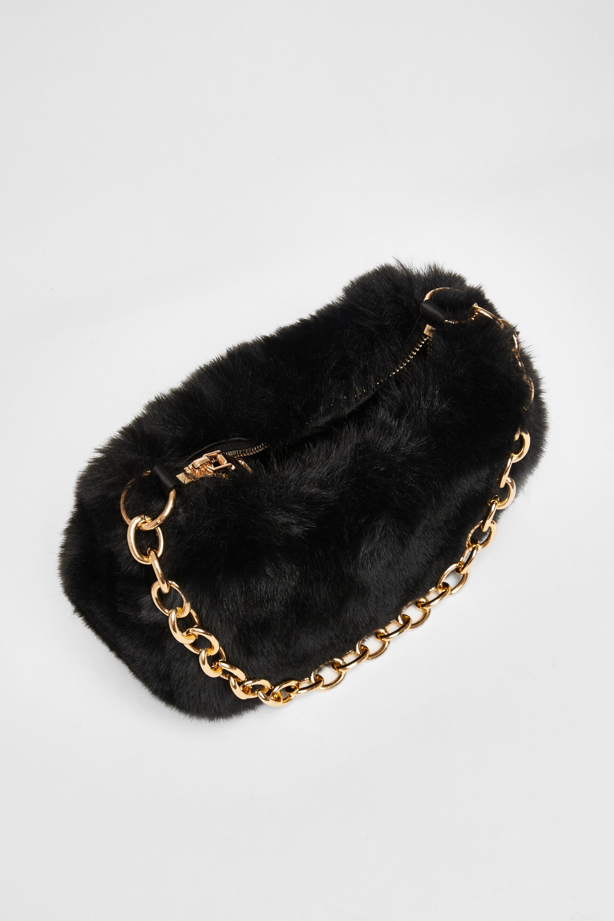 Quiz Black Faux Fur Shoulder Bag image 2