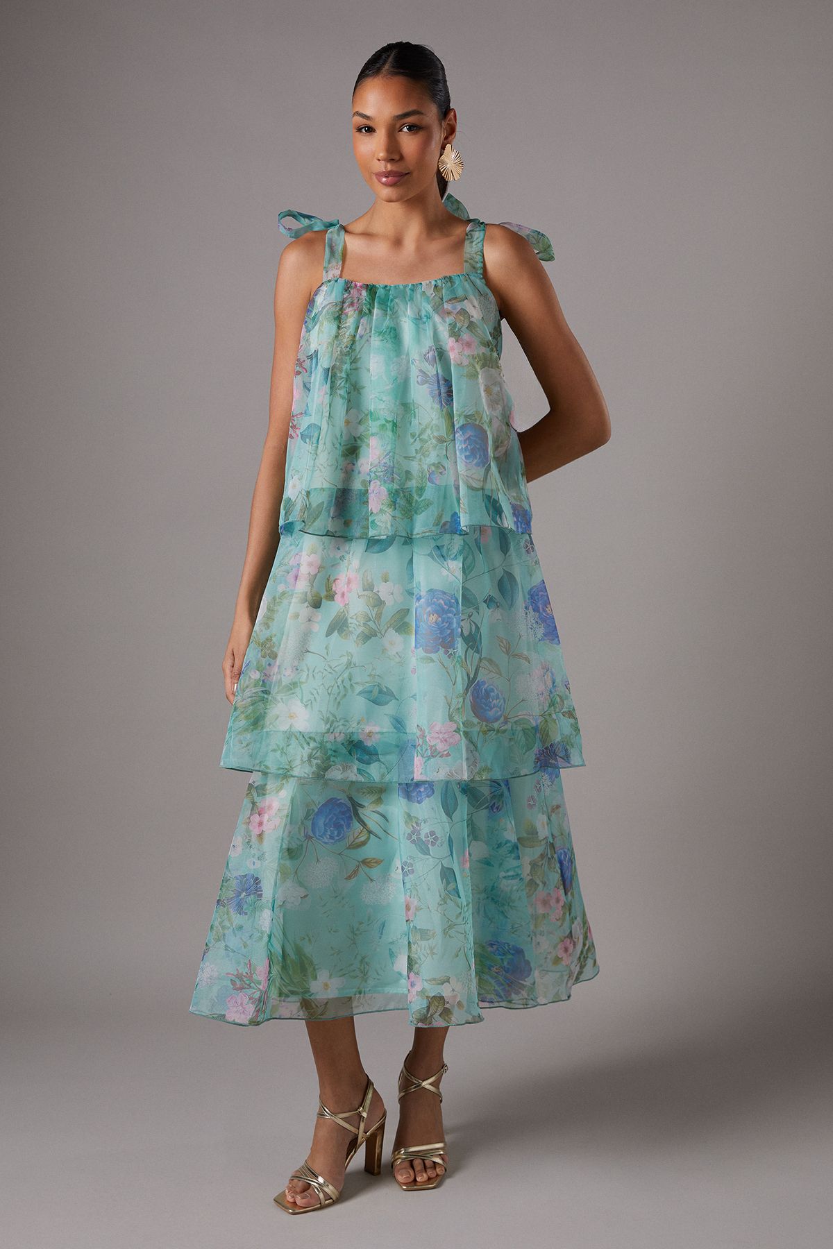 Coast Floral Printed Organza Midi Dress Aqua image 1