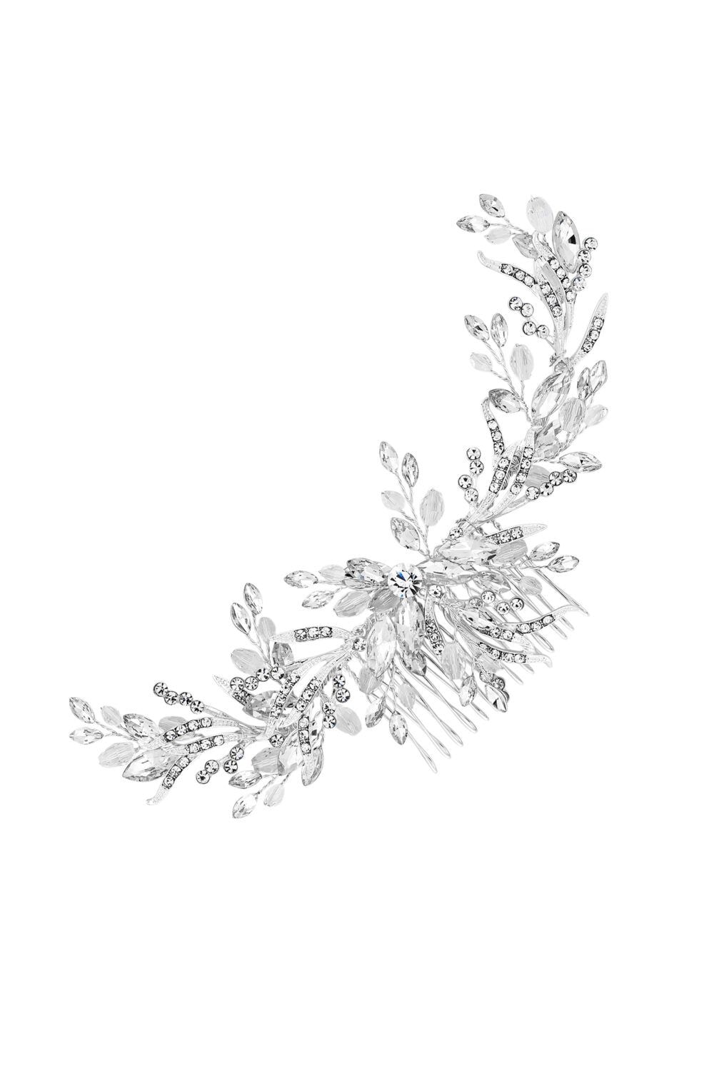 Jon Richard Penelope Occasion Crystal Beaded Sprig Leaf Wreath Comb - Gift Pouch