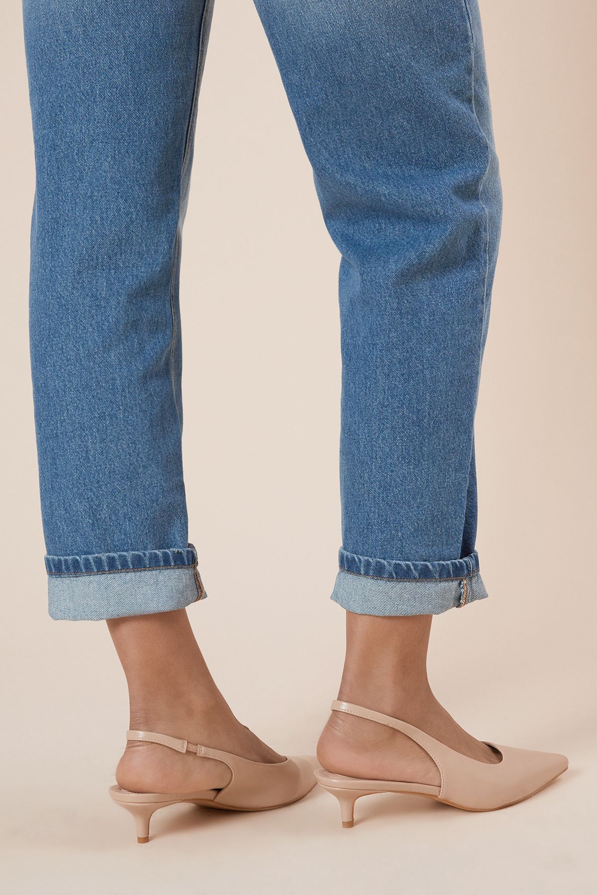 Dorothy Perkins Faelina Faux Leather Slingback Kitten Heel Court Shoes Beige image 2