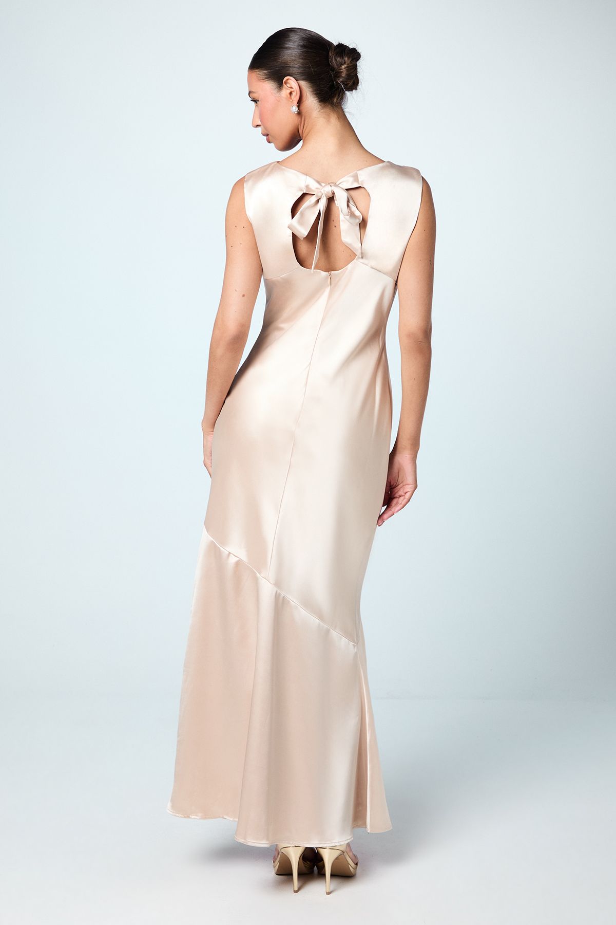 Coast Sleeveless Tie Back Satin Bridesmaid Dress Champagne image 3