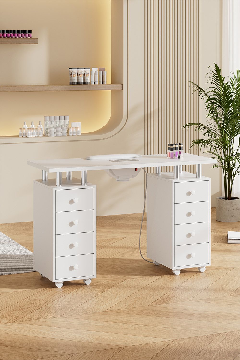 Living and Home Rolling Manicure Station Nail Table with Dust Collector image 1