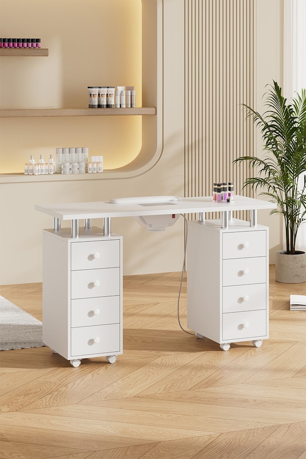 Living and Home Rolling Manicure Station Nail Table with Dust Collector