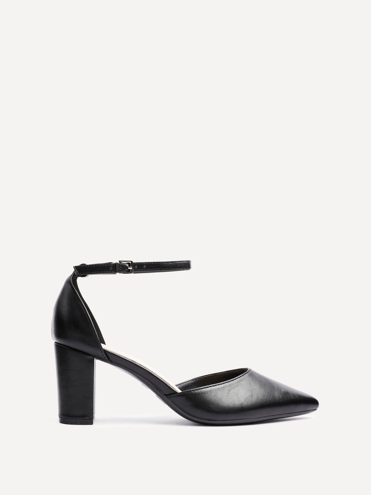 Linzi Leona Black Faux Leather Closed Back Block Heeled Court Shoe image 1