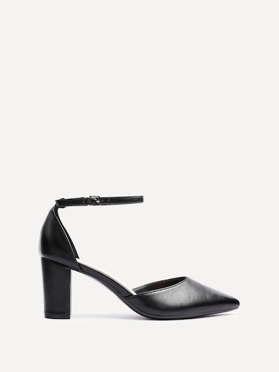 Linzi Leona Black Faux Leather Closed Back Block Heeled Court Shoe