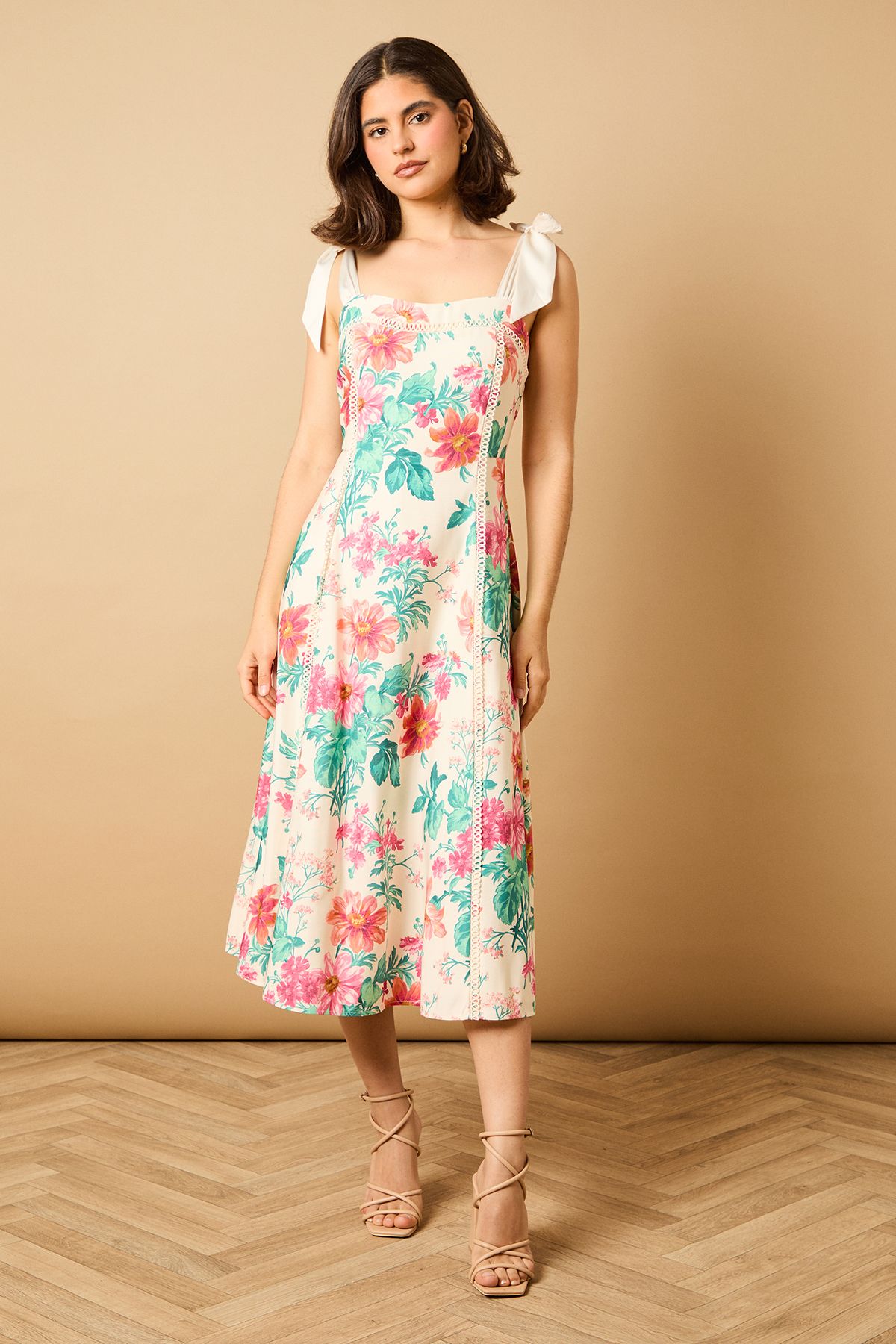 Oasis Bow Strap Midi Prom Dress Multi