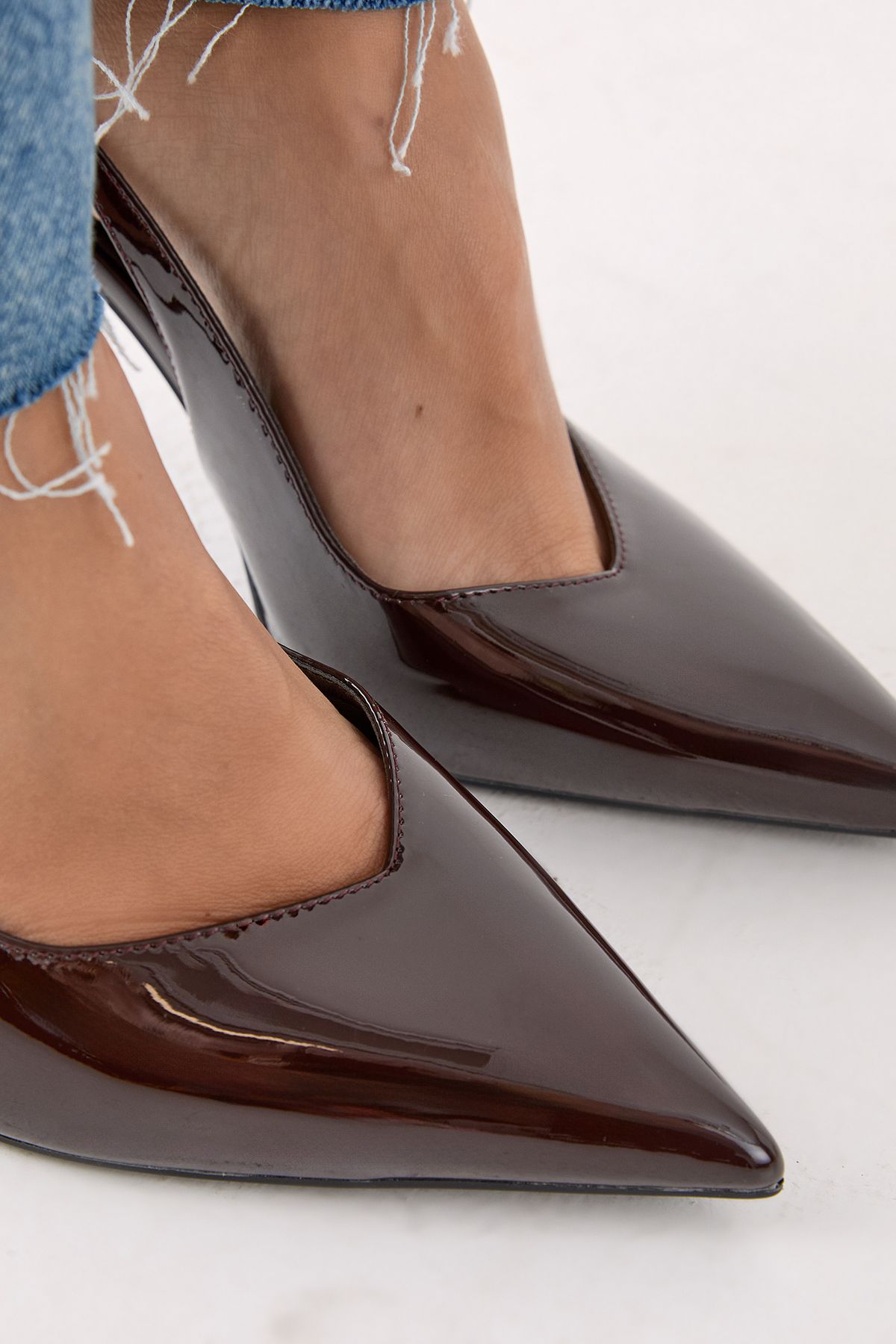 MissPap Patent High Stiletto Slingback Court Shoes Brown image 4