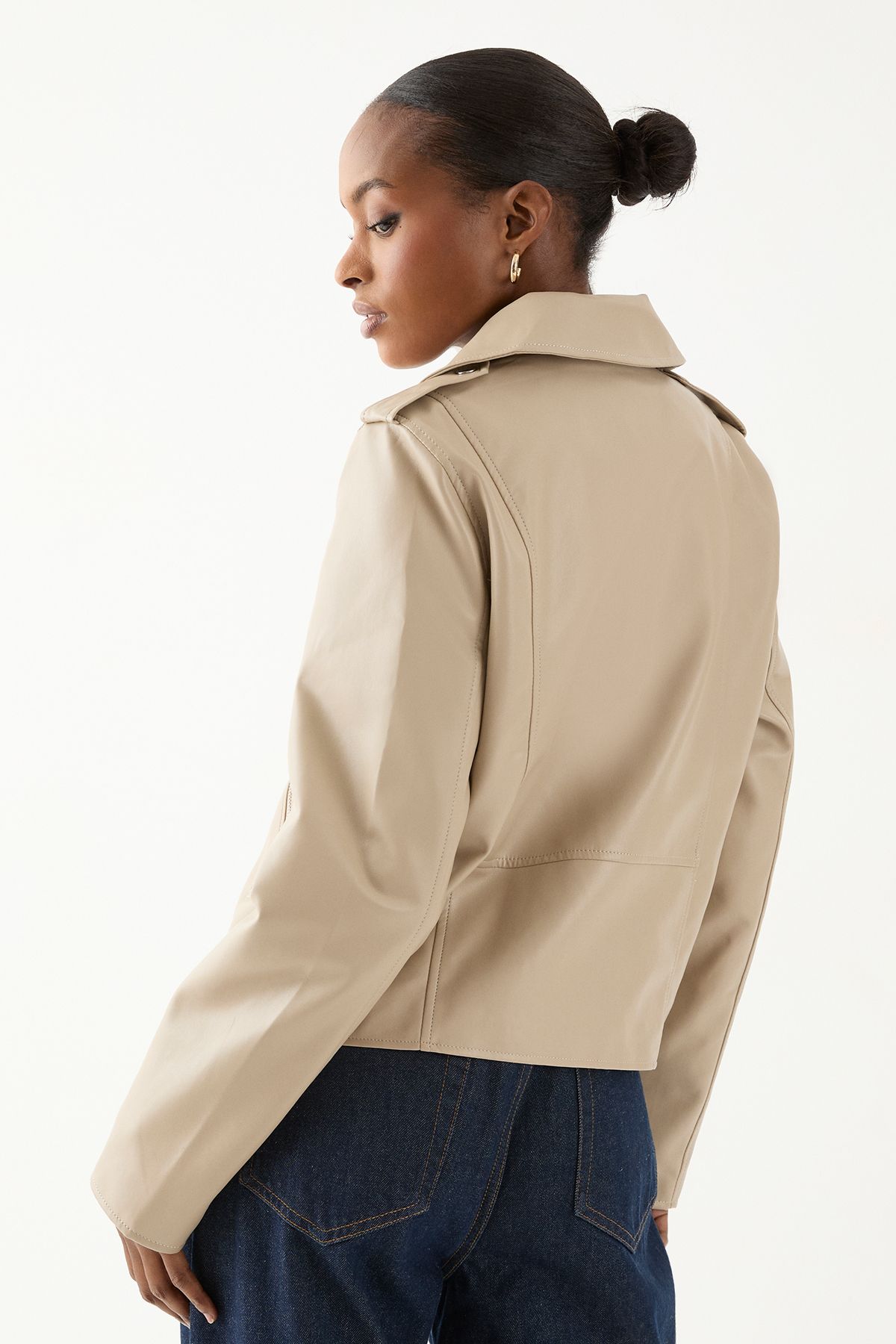 MissPap Leather Look Biker Jacket Stone image 4